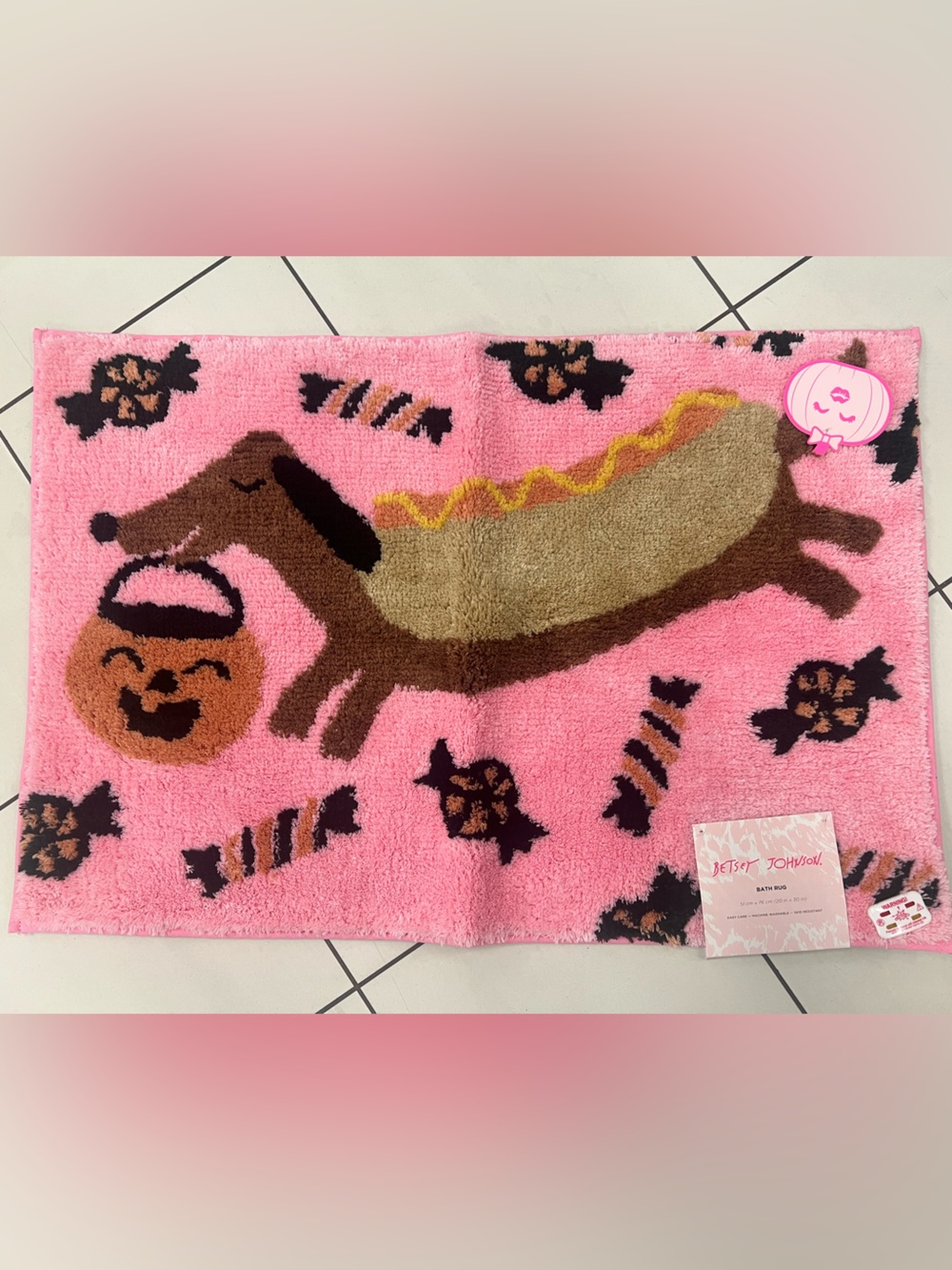 Betsey Johnson Halloween Pink Hot Dog Dachshund Bath Rug
